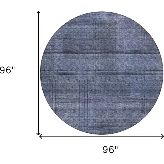 8' Navy Blue And Gray Round Striped Washable Indoor Outdoor Area Rug Photo 5