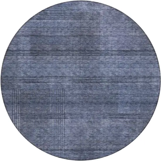 8' Navy Blue And Gray Round Striped Washable Indoor Outdoor Area Rug Photo 1