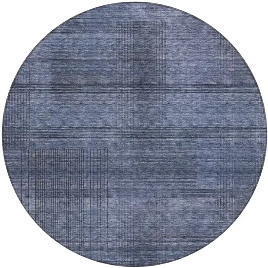 8' Navy Blue And Gray Round Striped Washable Indoor Outdoor Area Rug Photo 1