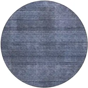 Photo of 8' Navy Blue And Gray Round Striped Washable Indoor Outdoor Area Rug