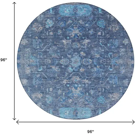 8' Navy Blue And Gray Round Tribal Washable Indoor Outdoor Area Rug Photo 3