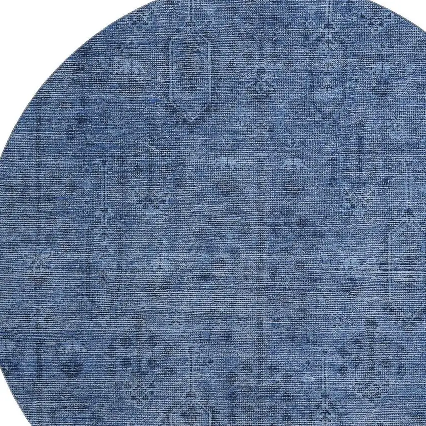 8' Navy Blue And Gray Southwestern Washable Round Rug With UV Protection Photo 3