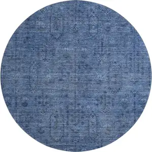 Photo of 8' Navy Blue And Gray Southwestern Washable Round Rug With UV Protection
