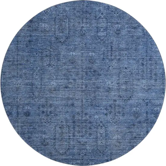 8' Navy Blue And Gray Southwestern Washable Round Rug With UV Protection Photo 1