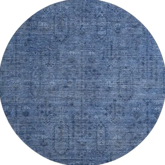 8' Navy Blue And Gray Southwestern Washable Round Rug With UV Protection Photo 4