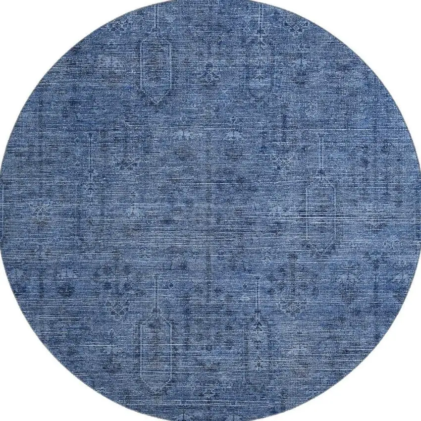 8' Navy Blue And Gray Southwestern Washable Round Rug With UV Protection Photo 4