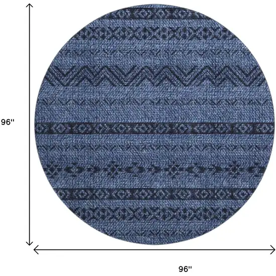 8' Navy Blue And Gray Southwestern Washable Round Rug With UV Protection Photo 9