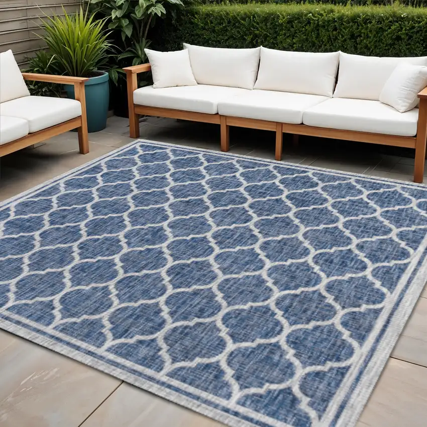 4' Navy Blue And Gray Square Geometric Indoor Outdoor Area Rug Photo 1