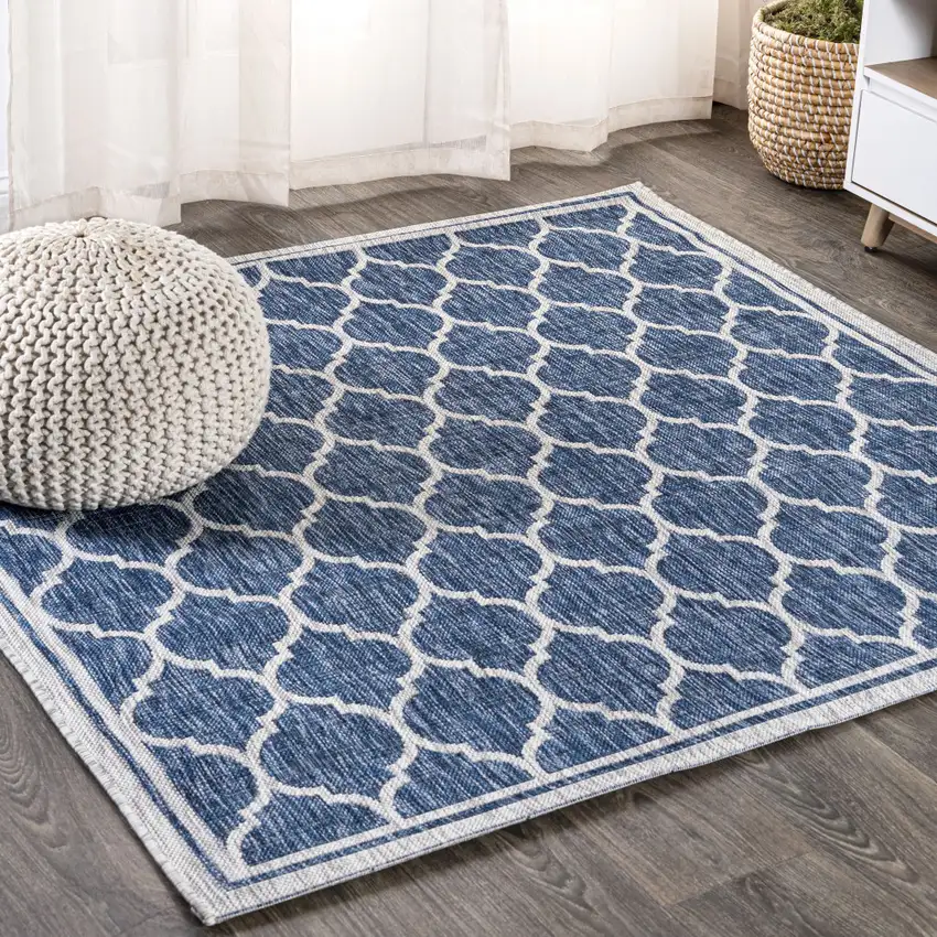 4' Navy Blue And Gray Square Geometric Indoor Outdoor Area Rug Photo 4