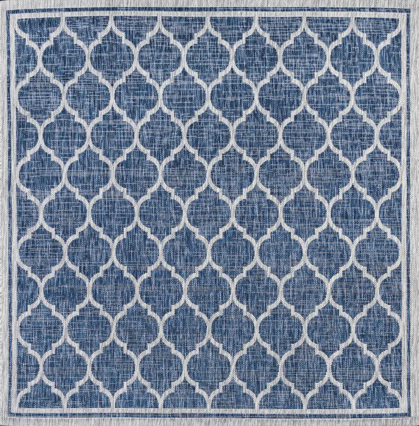 4' Navy Blue And Gray Square Geometric Indoor Outdoor Area Rug Photo 1
