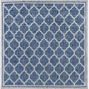 Photo of 6' Navy Blue And Gray Square Geometric Indoor Outdoor Area Rug