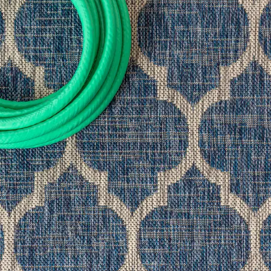 6' Navy Blue And Gray Square Geometric Indoor Outdoor Area Rug Photo 9