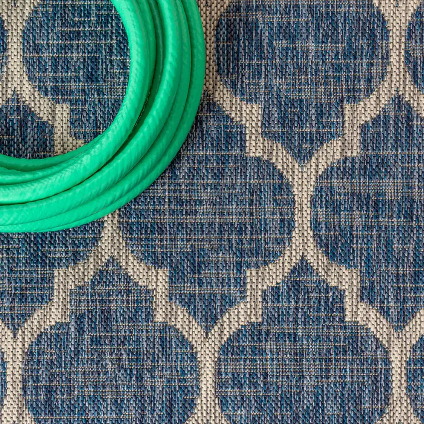 6' Navy Blue And Gray Square Geometric Indoor Outdoor Area Rug Photo 9