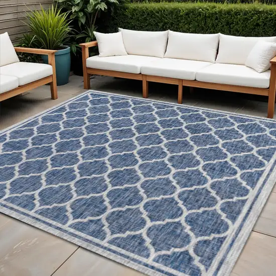 6' Navy Blue And Gray Square Geometric Indoor Outdoor Area Rug Photo 1