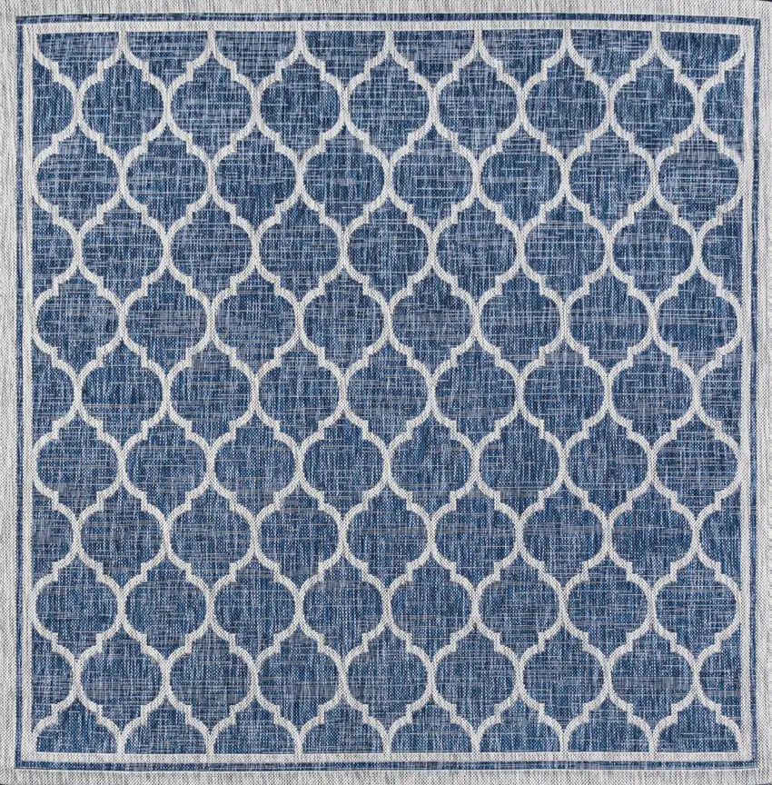 8' Navy Blue And Gray Square Geometric Indoor Outdoor Area Rug Photo 3