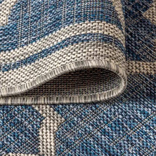 9' Navy Blue And Gray Square Geometric Indoor Outdoor Area Rug Photo 8