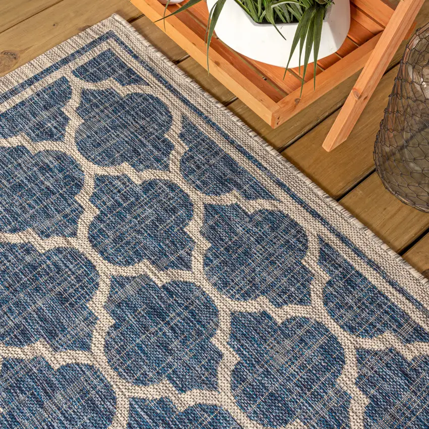 9' Navy Blue And Gray Square Geometric Indoor Outdoor Area Rug Photo 7