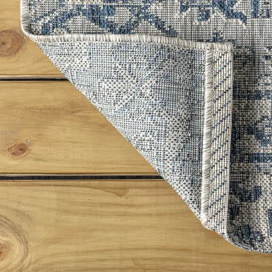 3' Navy Blue And Gray Square Medallion Indoor Outdoor Area Rug Photo 7