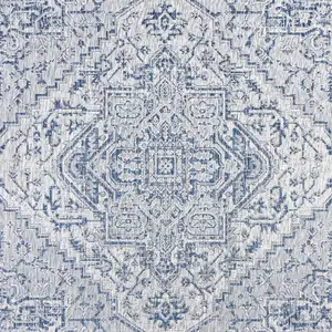 Photo of 4' Navy Blue And Gray Square Medallion Indoor Outdoor Area Rug