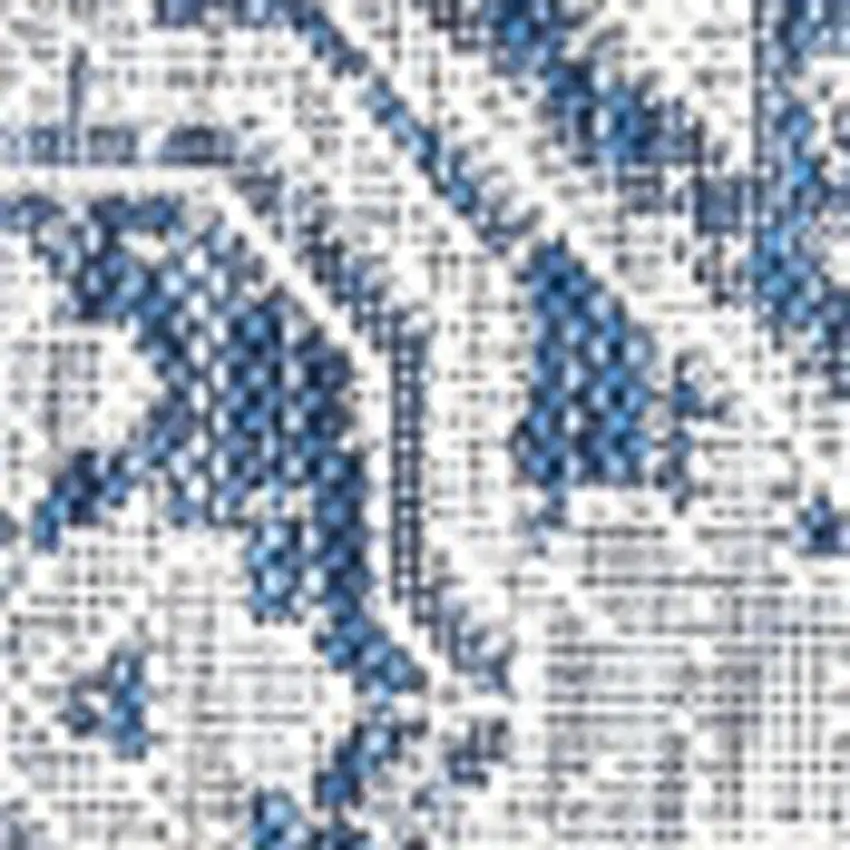 6' Navy Blue And Gray Square Medallion Indoor Outdoor Area Rug Photo 2