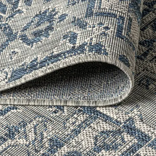 6' Navy Blue And Gray Square Medallion Indoor Outdoor Area Rug Photo 9