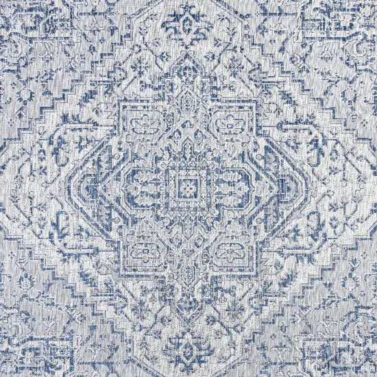 8' Navy Blue And Gray Square Medallion Indoor Outdoor Area Rug Photo 1