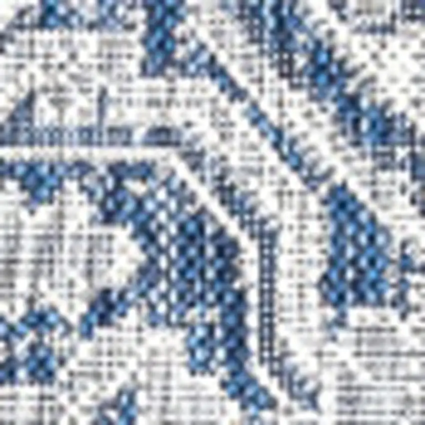 8' Navy Blue And Gray Square Medallion Indoor Outdoor Area Rug Photo 2