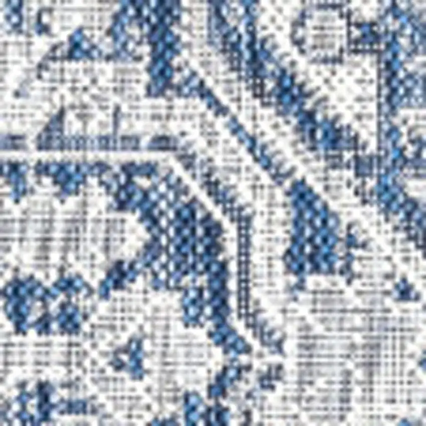 9' Navy Blue And Gray Square Medallion Indoor Outdoor Area Rug Photo 3