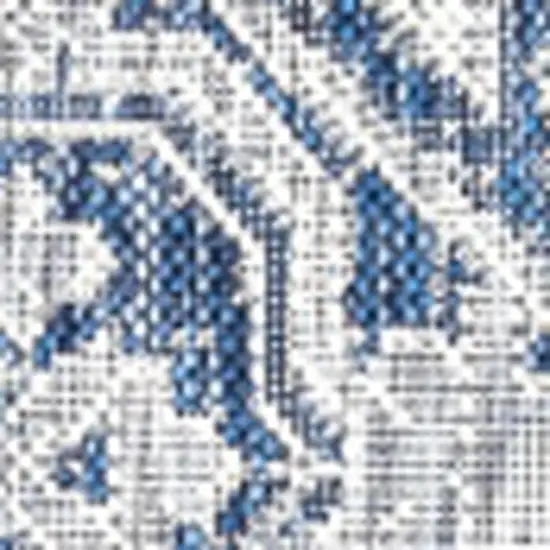 9' Navy Blue And Gray Square Medallion Indoor Outdoor Area Rug Photo 2