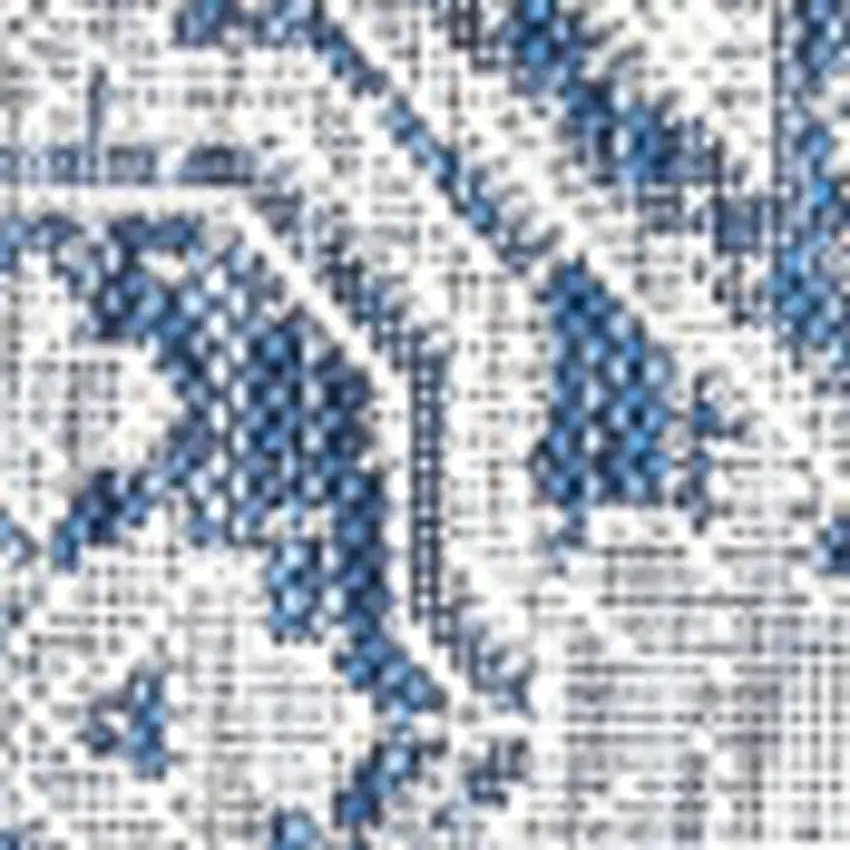 9' Navy Blue And Gray Square Medallion Indoor Outdoor Area Rug Photo 2