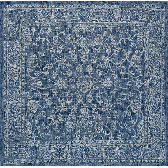 4' Navy Blue And Gray Square Medallion Indoor Outdoor Area Rug Photo 3