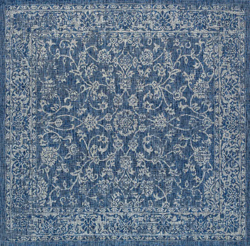 4' Navy Blue And Gray Square Medallion Indoor Outdoor Area Rug Photo 3