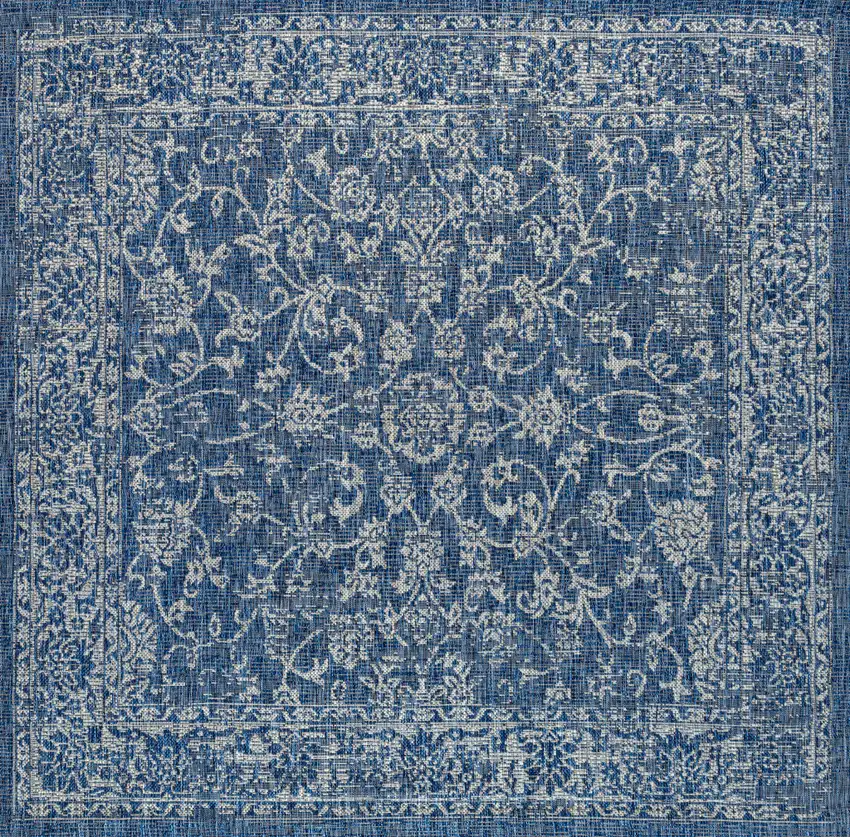 4' Navy Blue And Gray Square Medallion Indoor Outdoor Area Rug Photo 1
