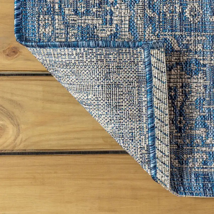 5' Navy Blue And Gray Square Medallion Indoor Outdoor Area Rug Photo 8