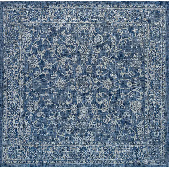 8' Navy Blue And Gray Square Medallion Indoor Outdoor Area Rug Photo 1