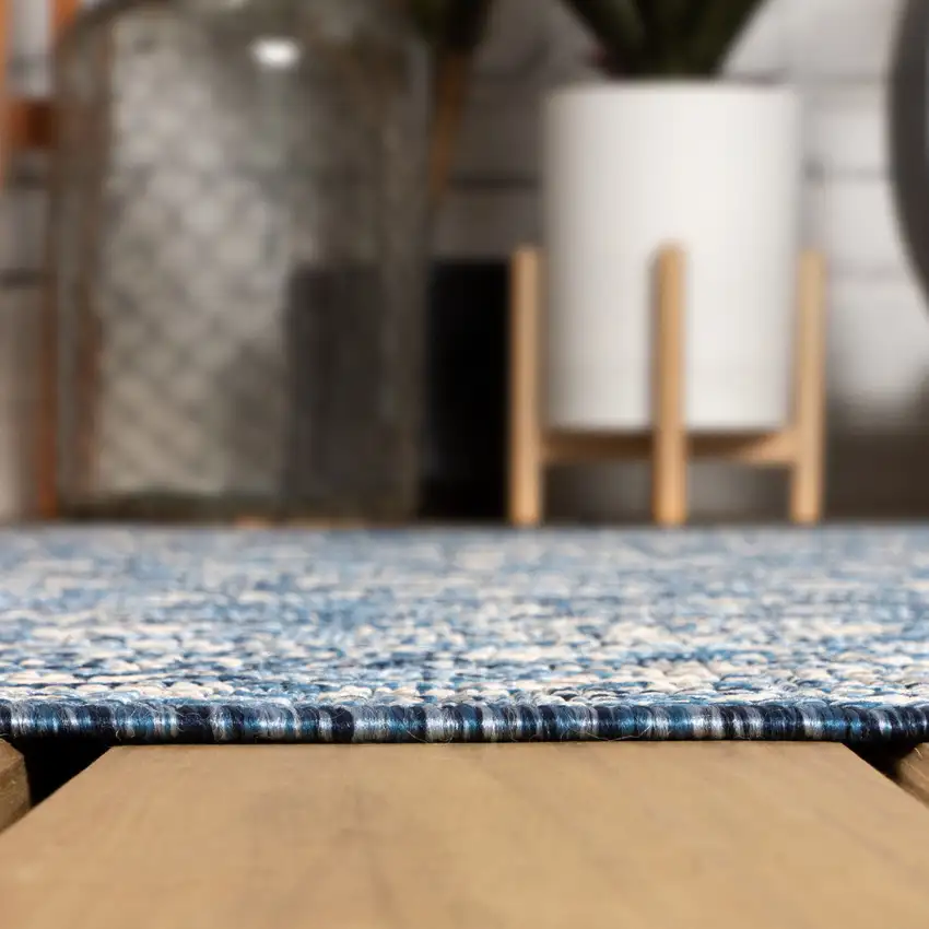 9' Navy Blue And Gray Square Medallion Indoor Outdoor Area Rug Photo 9