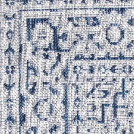 4' Navy Blue And Gray Square Medallion Indoor Outdoor Area Rug Photo 2