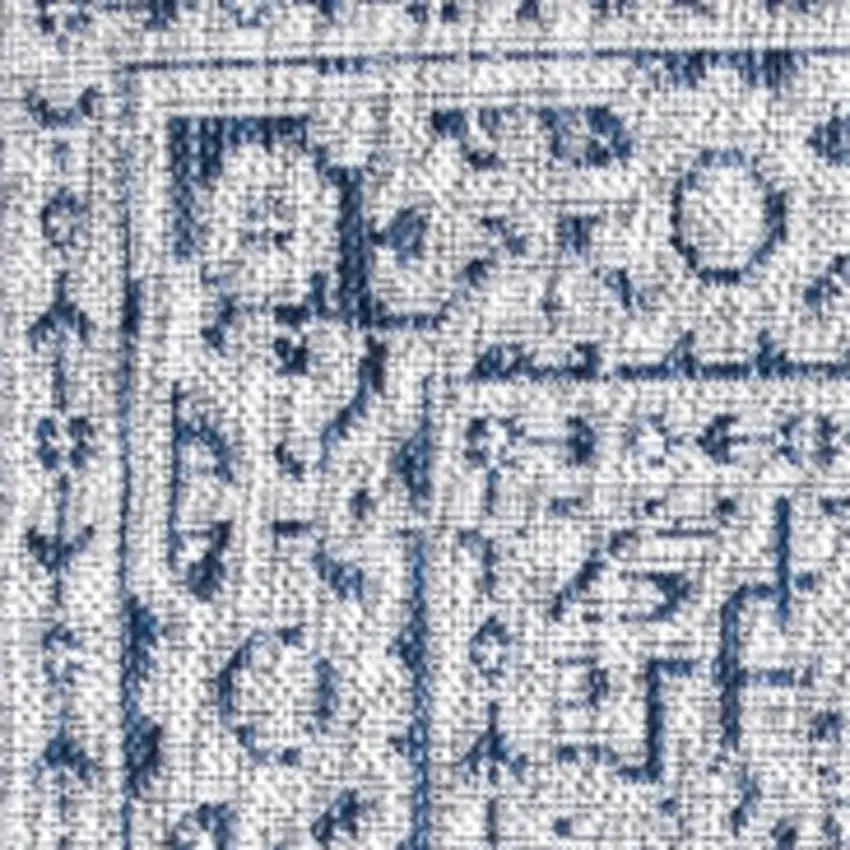 4' Navy Blue And Gray Square Medallion Indoor Outdoor Area Rug Photo 2