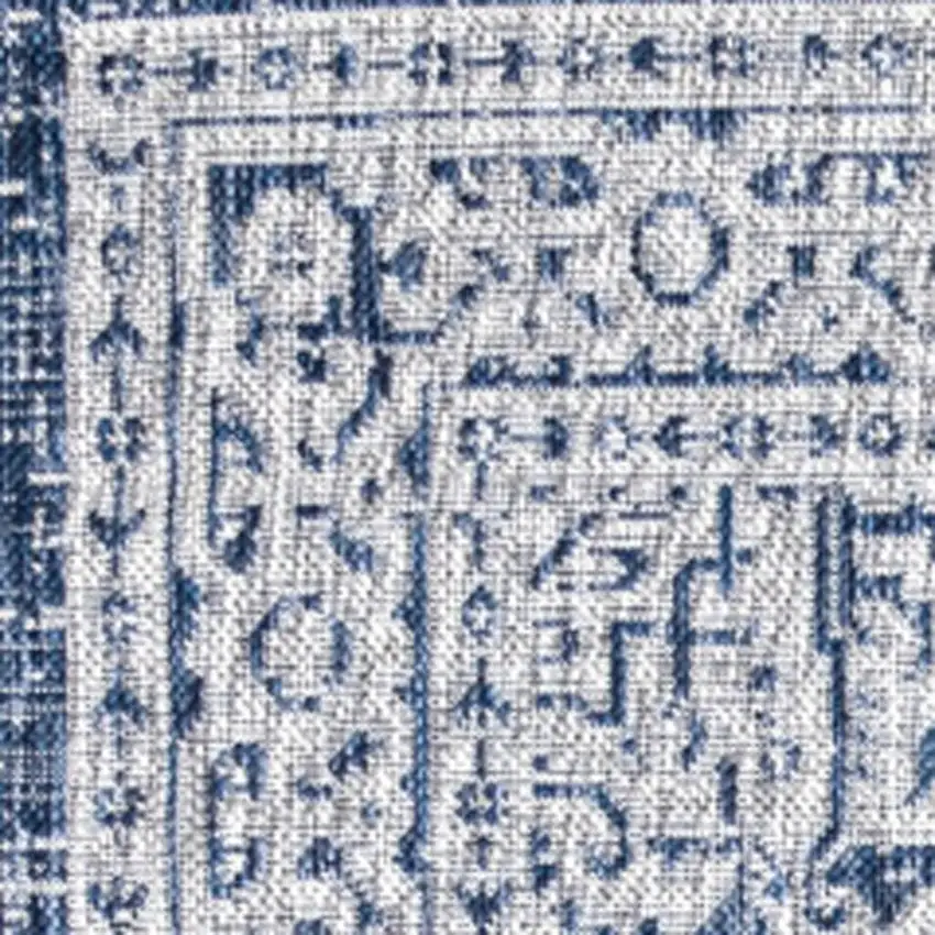 6' Navy Blue And Gray Square Medallion Indoor Outdoor Area Rug Photo 3