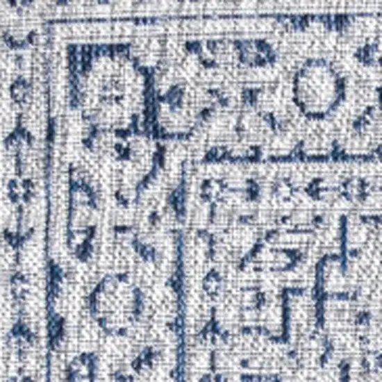 8' Navy Blue And Gray Square Medallion Indoor Outdoor Area Rug Photo 2
