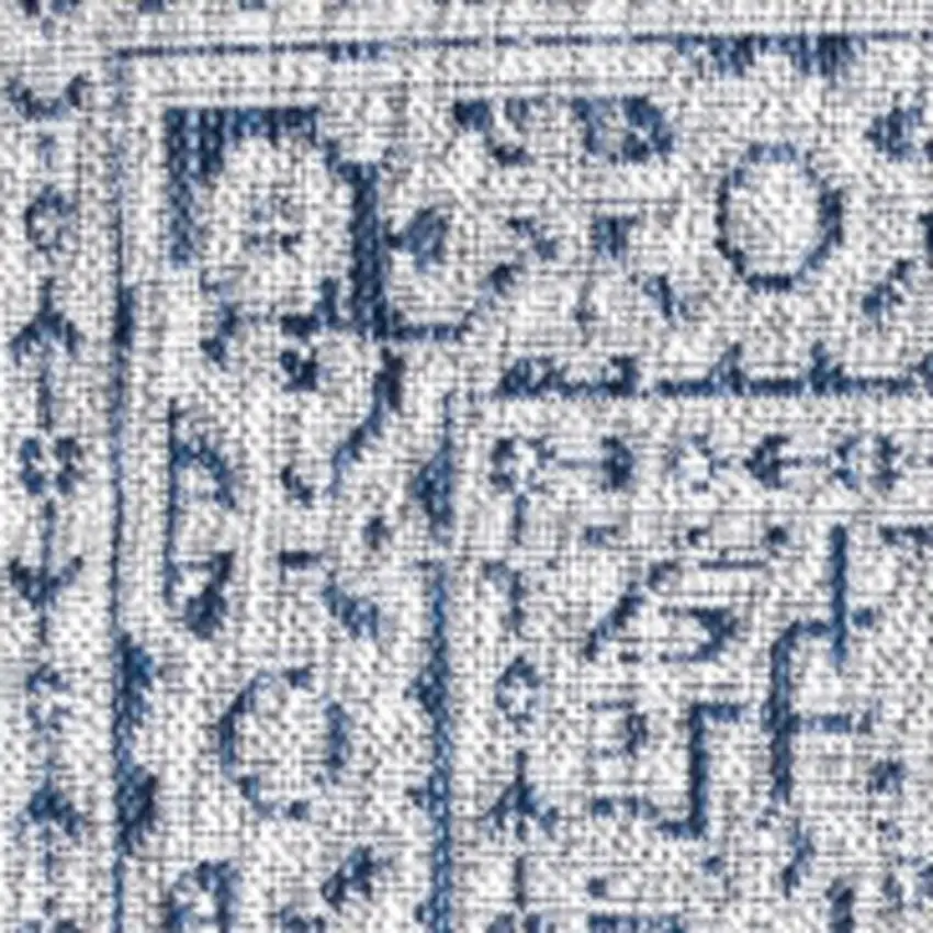 8' Navy Blue And Gray Square Medallion Indoor Outdoor Area Rug Photo 2