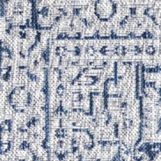 9' Navy Blue And Gray Square Medallion Indoor Outdoor Area Rug Photo 2