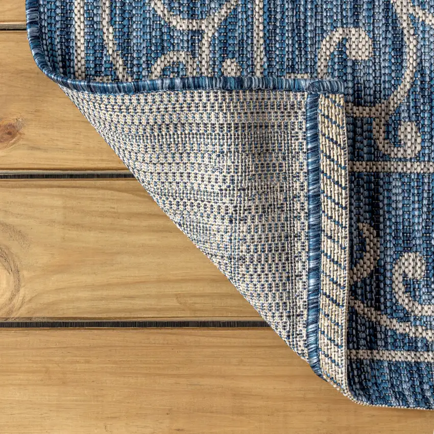 4' Navy Blue And Gray Square Medallion Indoor Outdoor Area Rug Photo 8