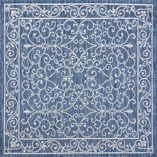 4' Navy Blue And Gray Square Medallion Indoor Outdoor Area Rug Photo 3