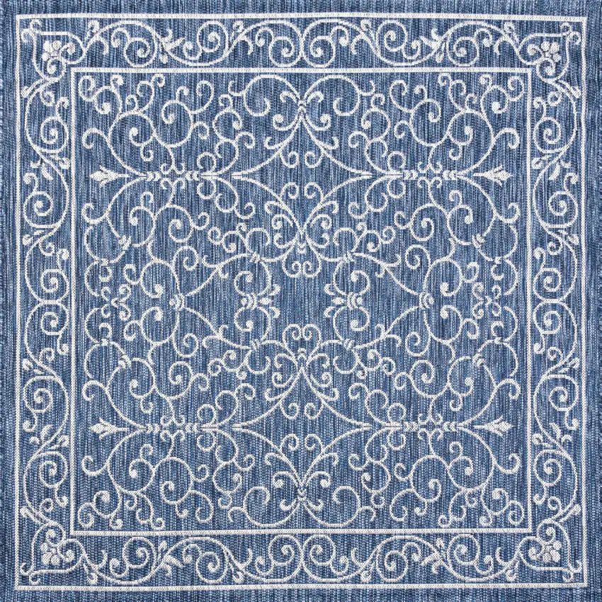 4' Navy Blue And Gray Square Medallion Indoor Outdoor Area Rug Photo 3