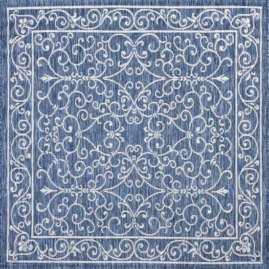 4' Navy Blue And Gray Square Medallion Indoor Outdoor Area Rug Photo 1
