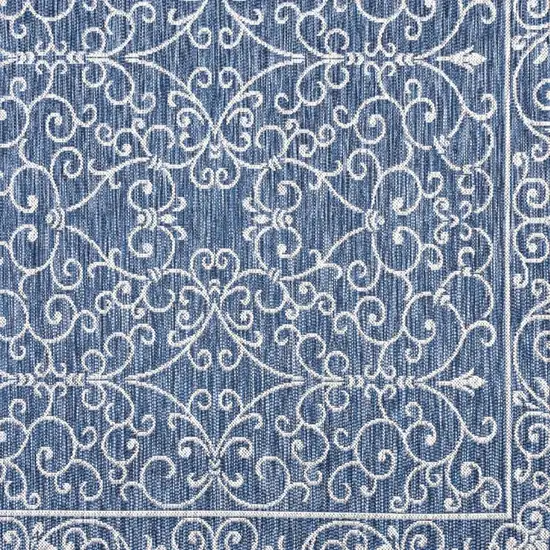 6' Navy Blue And Gray Square Medallion Indoor Outdoor Area Rug Photo 2