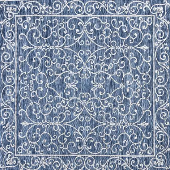 8' Navy Blue And Gray Square Medallion Indoor Outdoor Area Rug Photo 3