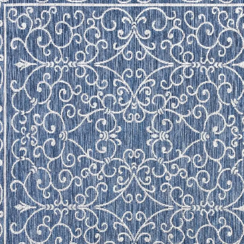 8' Navy Blue And Gray Square Medallion Indoor Outdoor Area Rug Photo 2