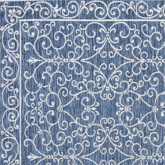 9' Navy Blue And Gray Square Medallion Indoor Outdoor Area Rug Photo 2
